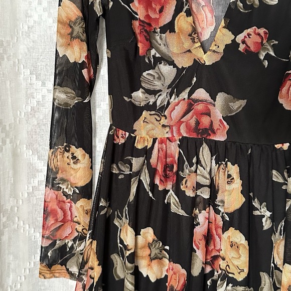 ✨ VTG Y2K Whimsigoth Floral Dress – Black – Medium Fairy Grunge Witchy Holiday ✨ - Picture 5 of 9